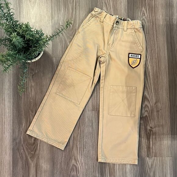 NWOT JANIE AND JACK WIDE LEG KHAKIS WITH RUGBY PATCH ADJUSTABLE WAIST 5T - Picture 1 of 5